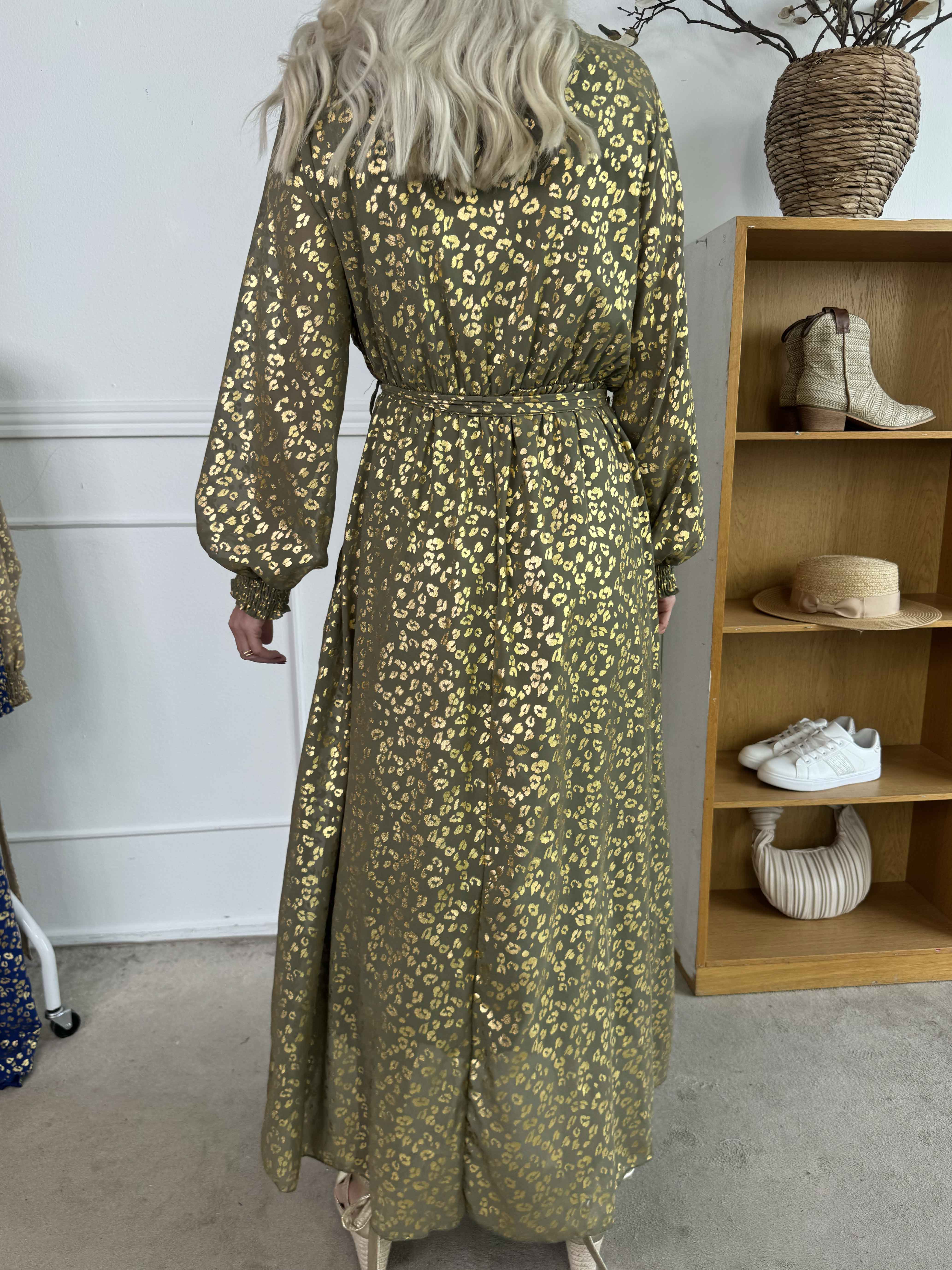 Tamas - Lang kjole med guld leopardprint